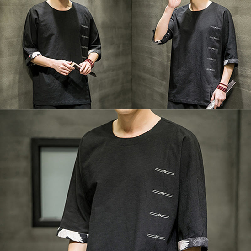 Cotton Linen Three-Quarter Sleeve Mindful Meditation T-Shirt