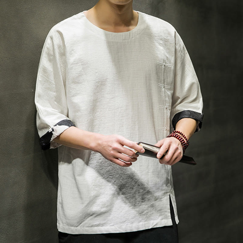 Cotton Linen Three-Quarter Sleeve Mindful Meditation T-Shirt