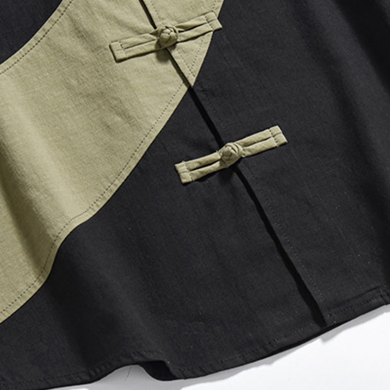 Cotton Linen Half-Sleeve Stand Collar Meditation Shirt