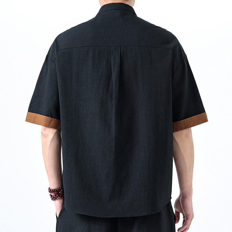 Cotton Linen Half-Sleeve Stand Collar Meditation Shirt