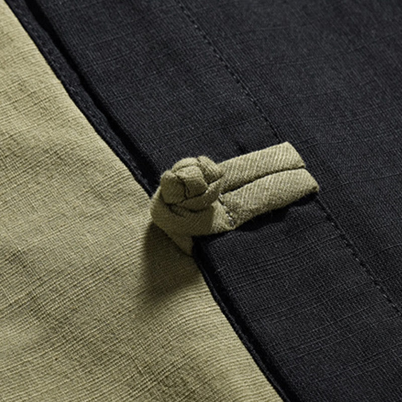 Cotton Linen Frog-Button Stand Collar Meditation Shirt
