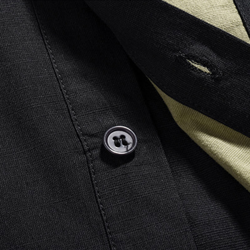 Cotton Linen Frog-Button Stand Collar Meditation Shirt