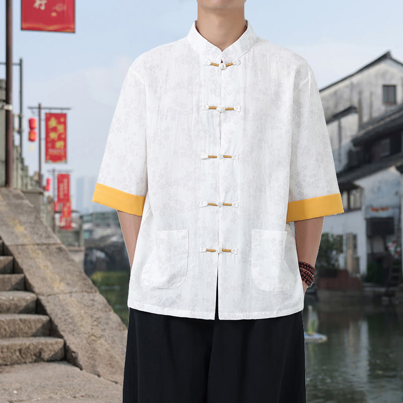 Breathable Cotton Frog-Button Stand Collar Mindful Meditation Shirt
