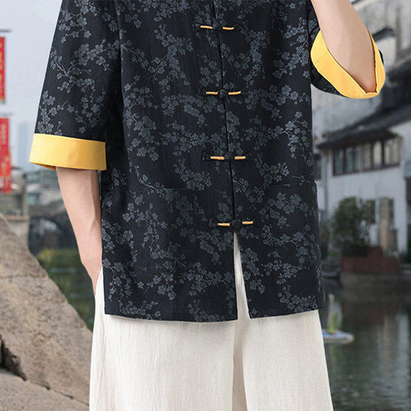Breathable Cotton Frog-Button Stand Collar Mindful Meditation Shirt