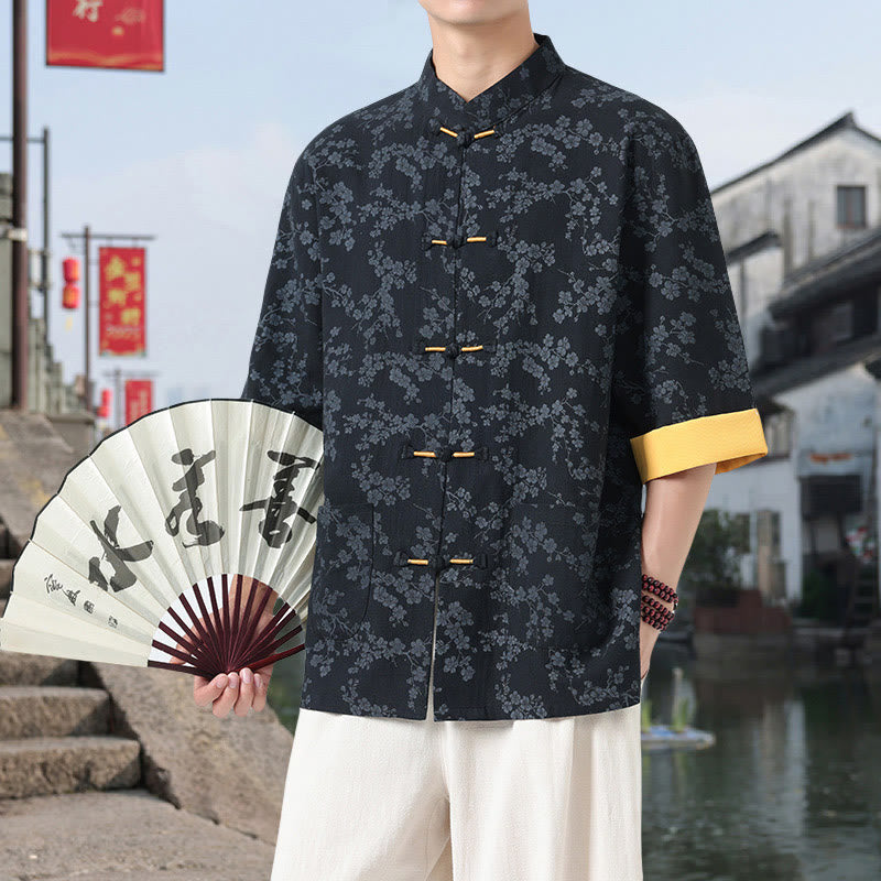 Breathable Cotton Frog-Button Stand Collar Mindful Meditation Shirt