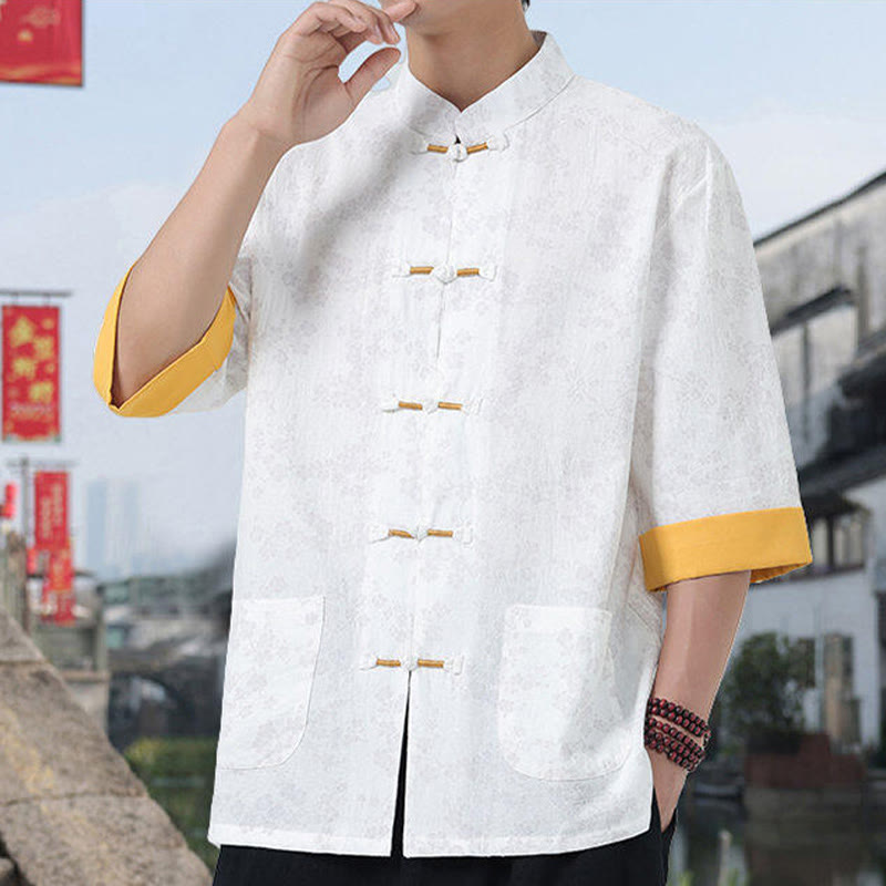 Breathable Cotton Frog-Button Stand Collar Mindful Meditation Shirt