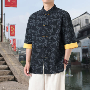 Breathable Cotton Frog-Button Stand Collar Mindful Meditation Shirt