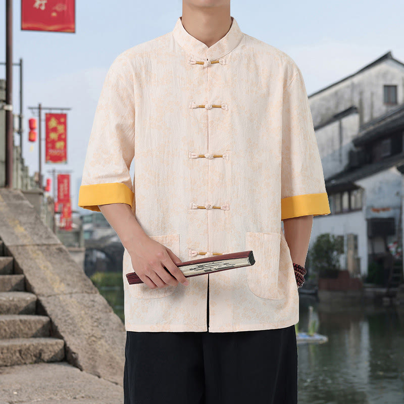 Breathable Cotton Frog-Button Stand Collar Mindful Meditation Shirt