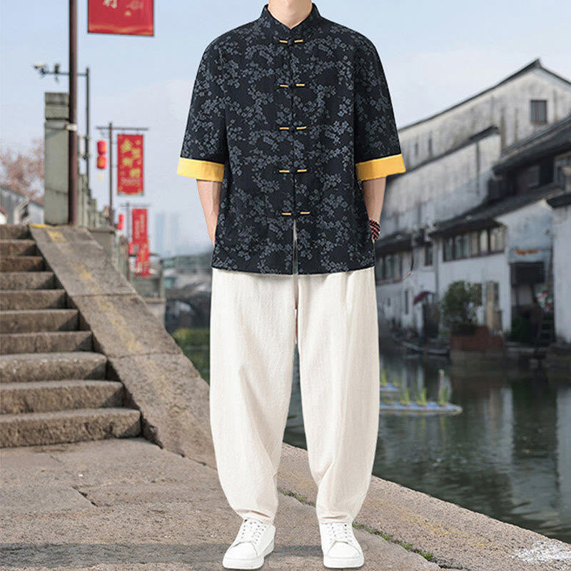 Breathable Cotton Frog-Button Stand Collar Mindful Meditation Shirt