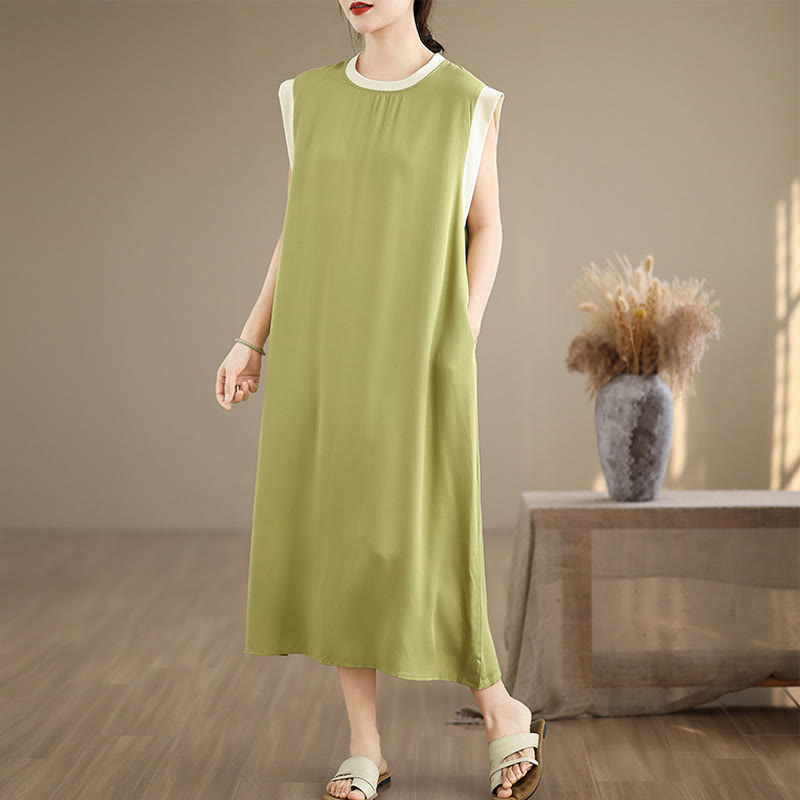 Minimalist Cotton Sleeveless Slit Meditation Midi Dress