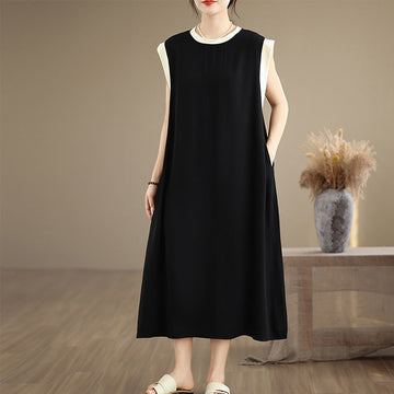 Minimalist Cotton Sleeveless Slit Meditation Midi Dress