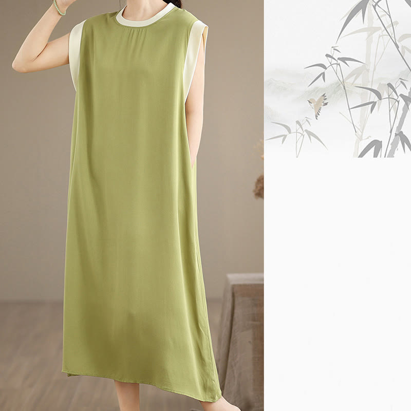 Minimalist Cotton Sleeveless Slit Meditation Midi Dress