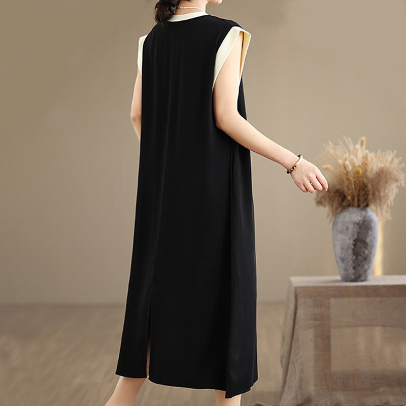 Minimalist Cotton Sleeveless Slit Meditation Midi Dress