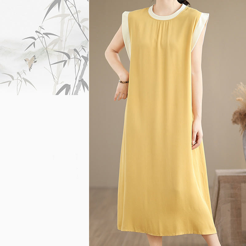 Minimalist Cotton Sleeveless Slit Meditation Midi Dress