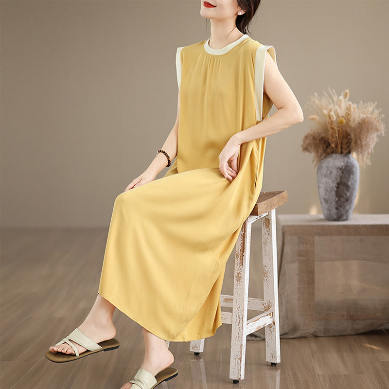 Minimalist Cotton Sleeveless Slit Meditation Midi Dress