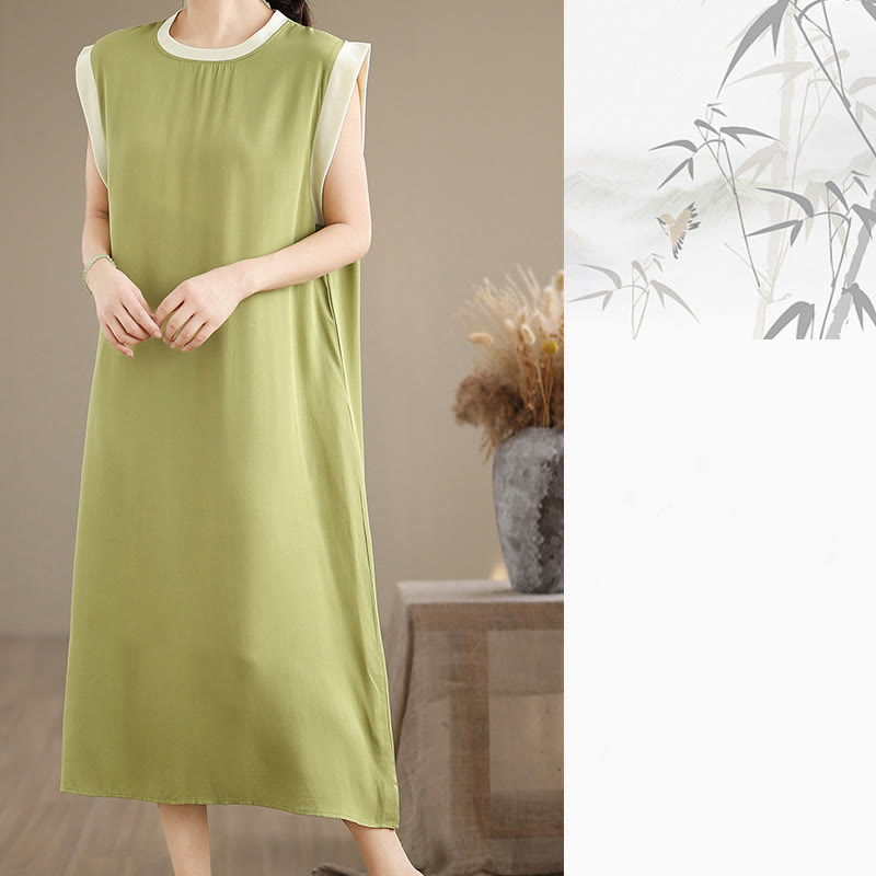 Minimalist Cotton Sleeveless Slit Meditation Midi Dress