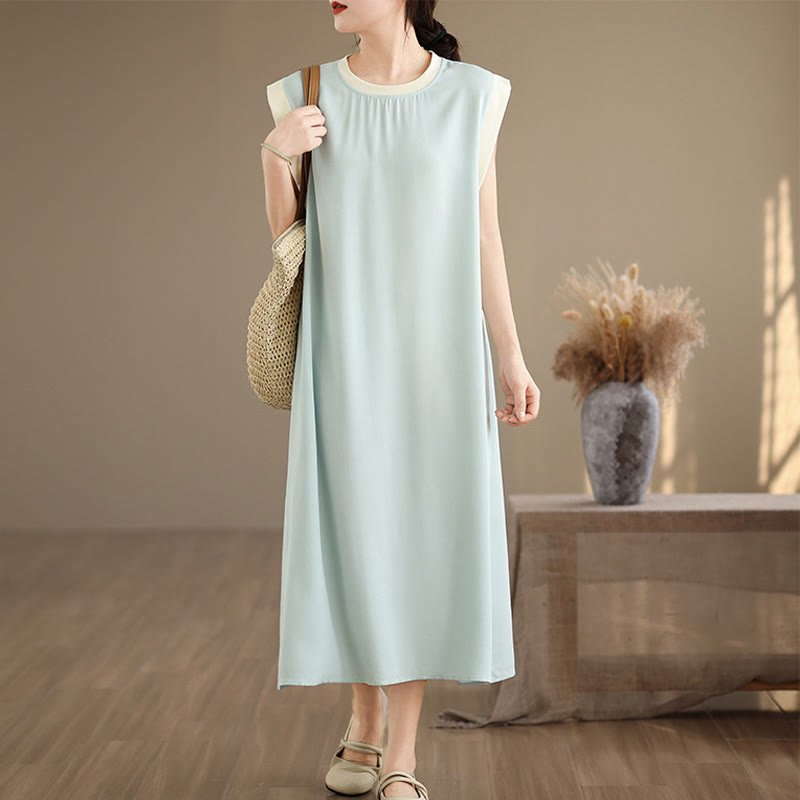 Minimalist Cotton Sleeveless Slit Meditation Midi Dress