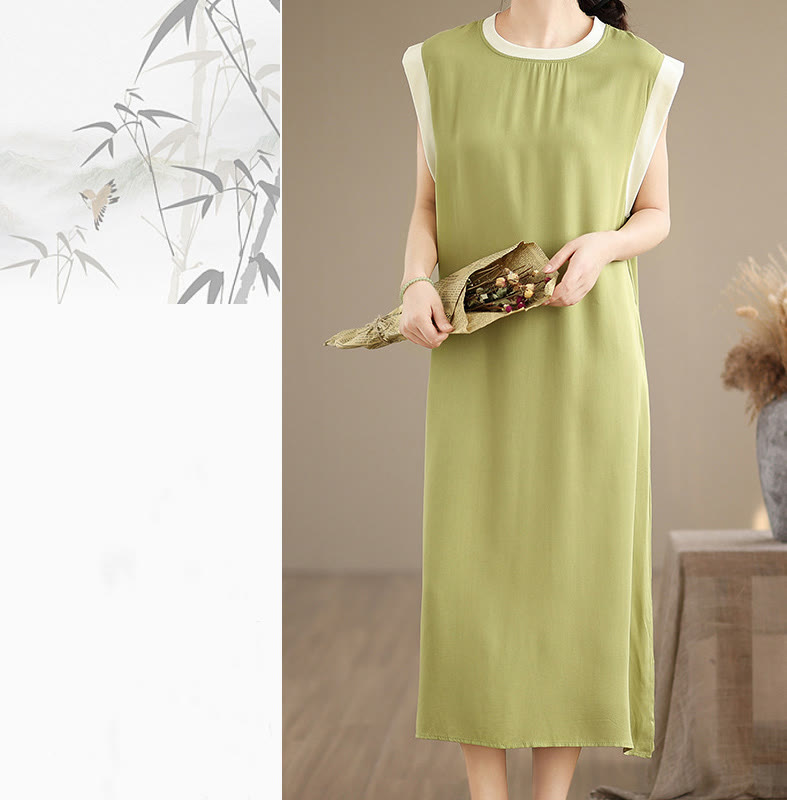 Minimalist Cotton Sleeveless Slit Meditation Midi Dress