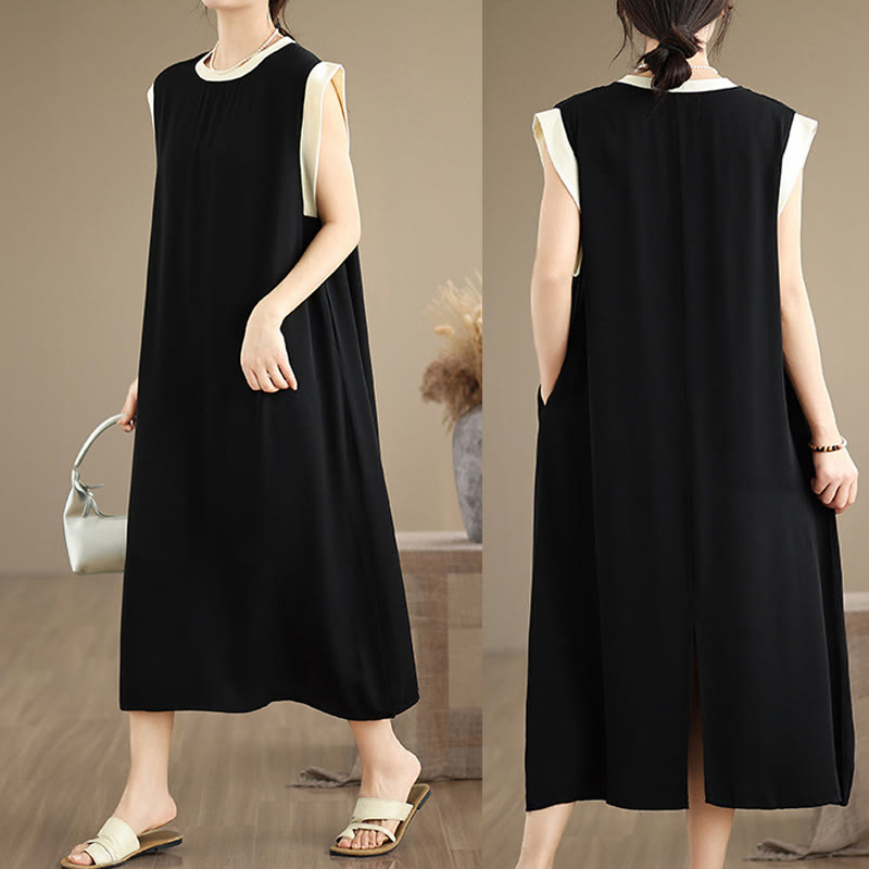 Minimalist Cotton Sleeveless Slit Meditation Midi Dress