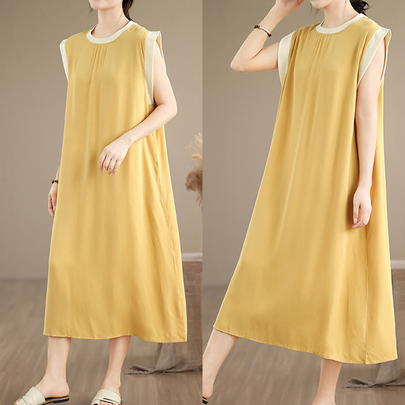 Minimalist Cotton Sleeveless Slit Meditation Midi Dress