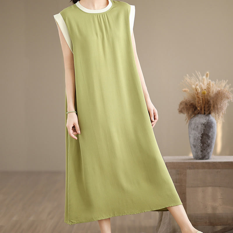 Minimalist Cotton Sleeveless Slit Meditation Midi Dress