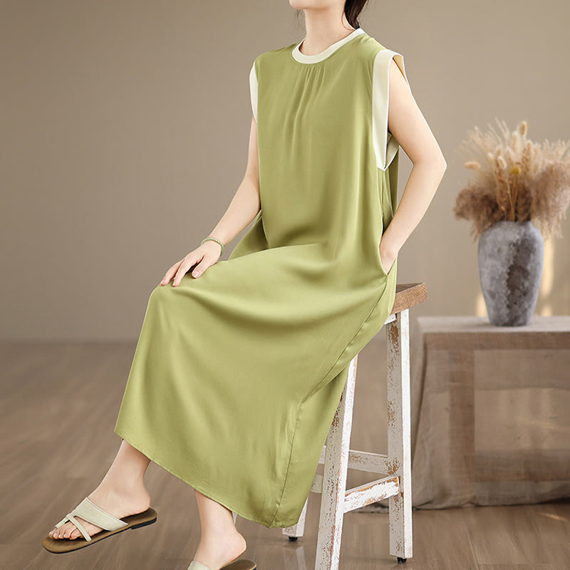 Minimalist Cotton Sleeveless Slit Meditation Midi Dress