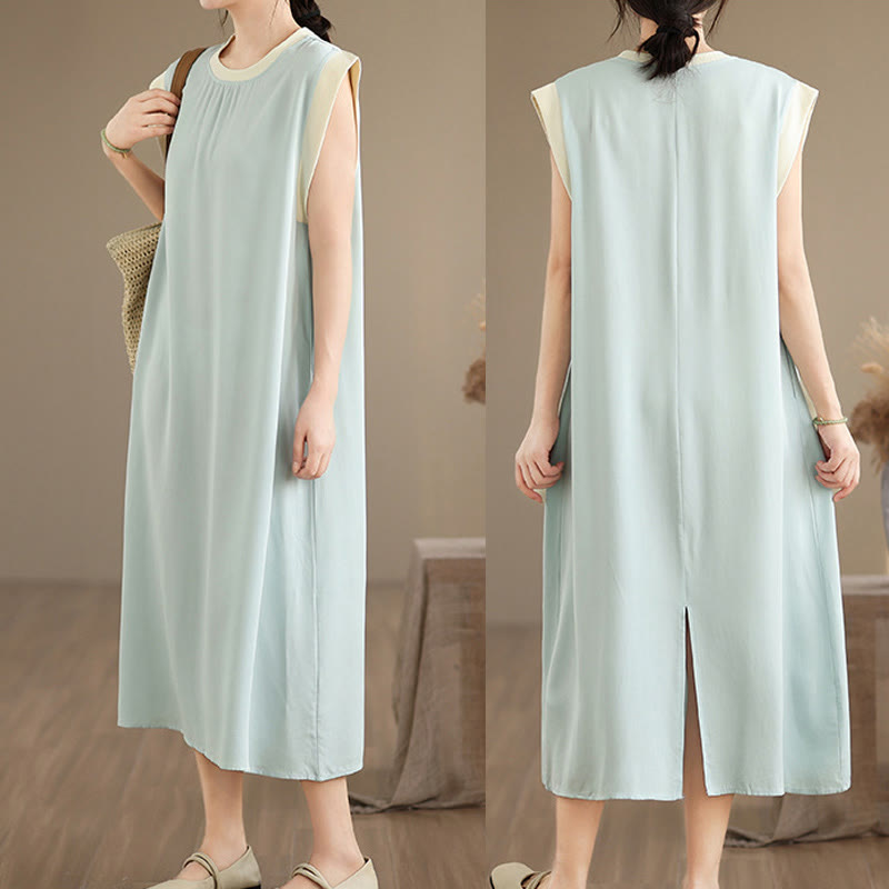 Minimalist Cotton Sleeveless Slit Meditation Midi Dress