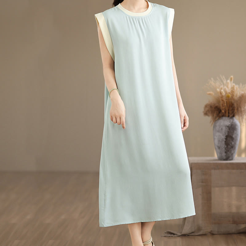 Minimalist Cotton Sleeveless Slit Meditation Midi Dress