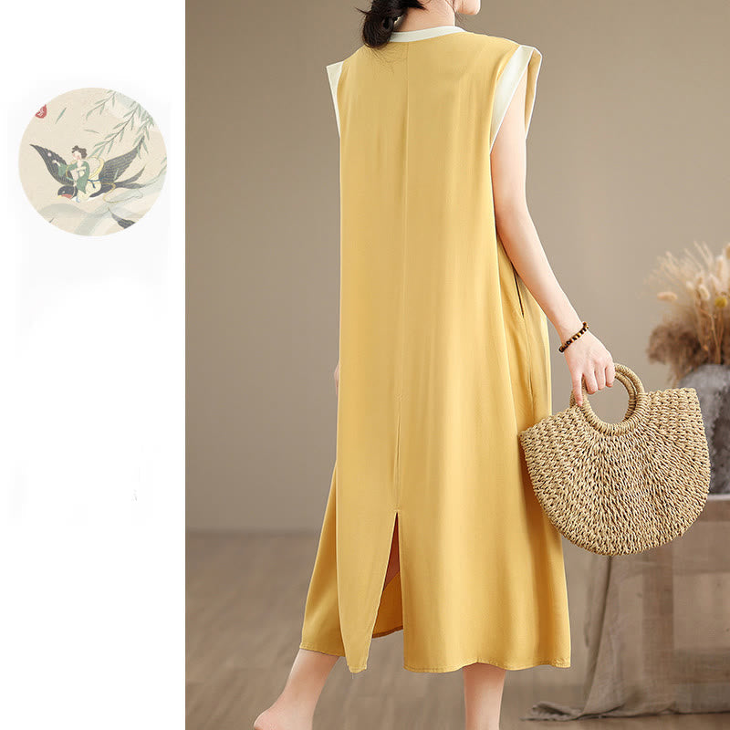 Minimalist Cotton Sleeveless Slit Meditation Midi Dress