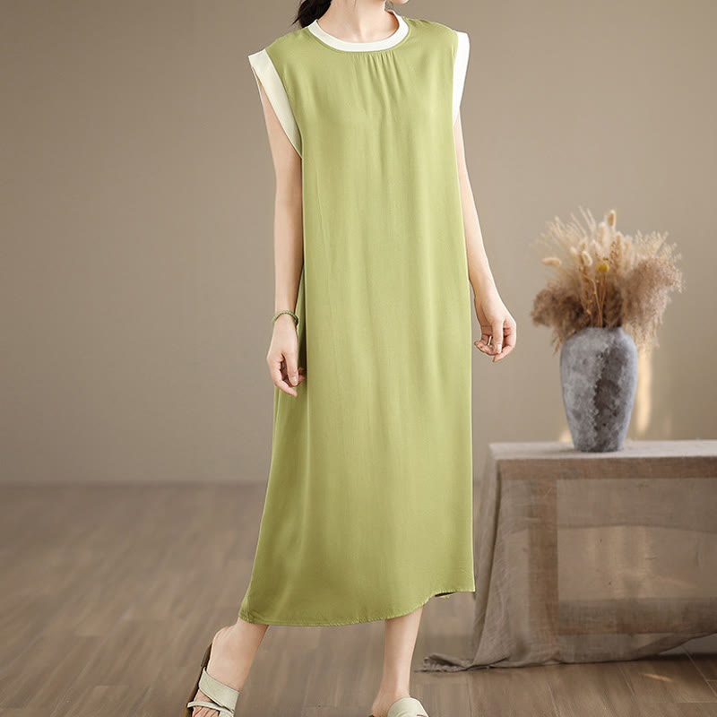 Minimalist Cotton Sleeveless Slit Meditation Midi Dress