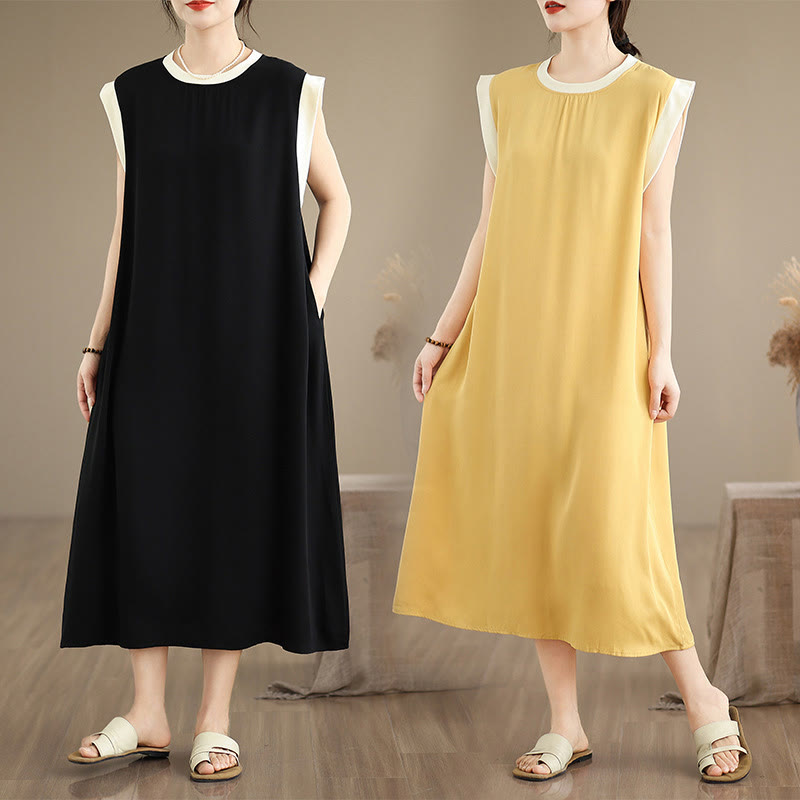 Minimalist Cotton Sleeveless Slit Meditation Midi Dress