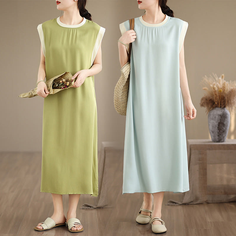 Minimalist Cotton Sleeveless Slit Meditation Midi Dress