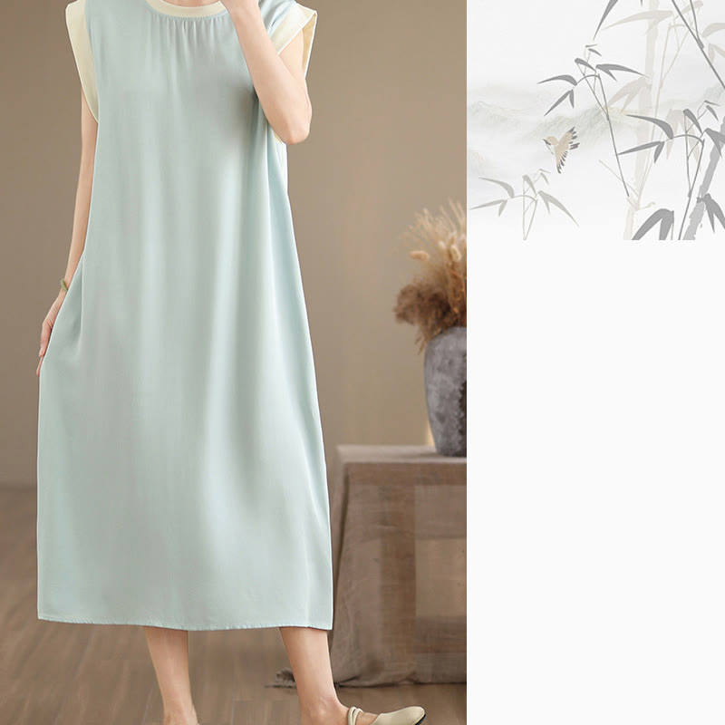 Minimalist Cotton Sleeveless Slit Meditation Midi Dress