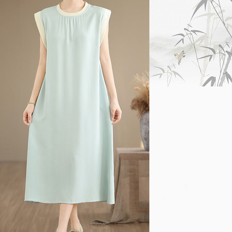 Minimalist Cotton Sleeveless Slit Meditation Midi Dress