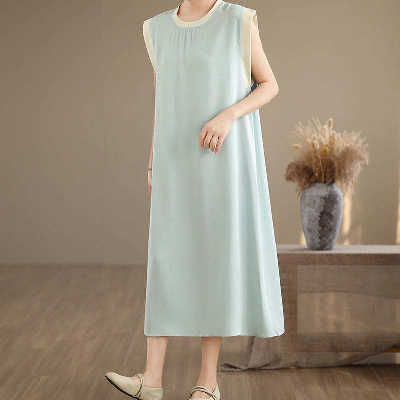 Minimalist Cotton Sleeveless Slit Meditation Midi Dress