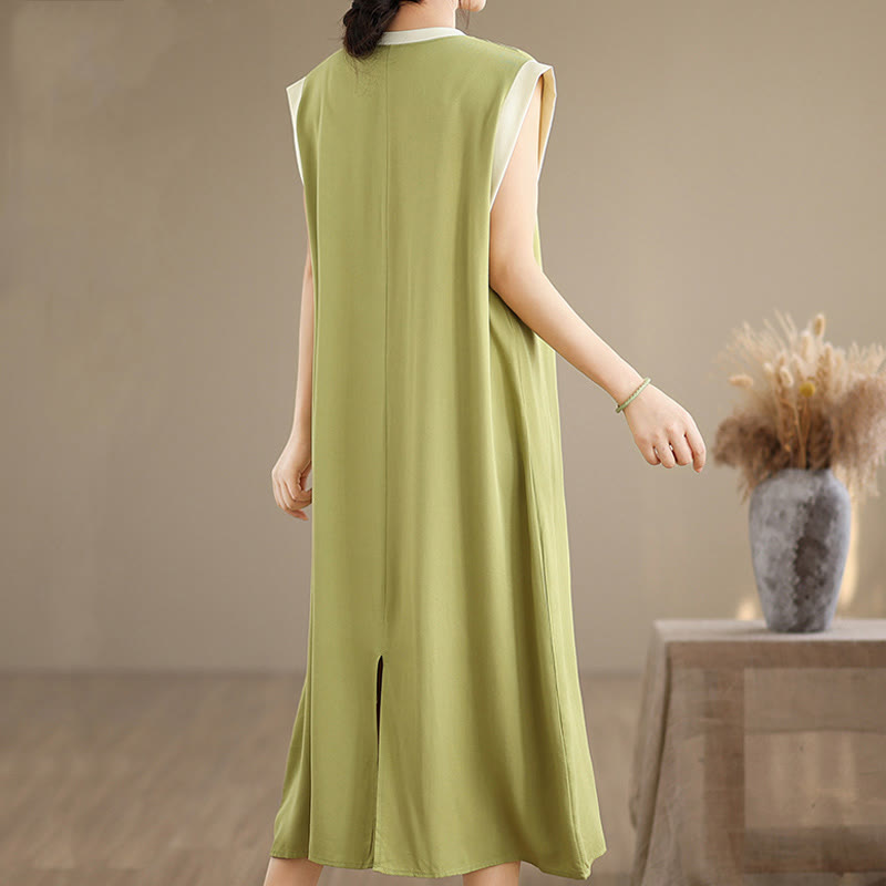 Minimalist Cotton Sleeveless Slit Meditation Midi Dress