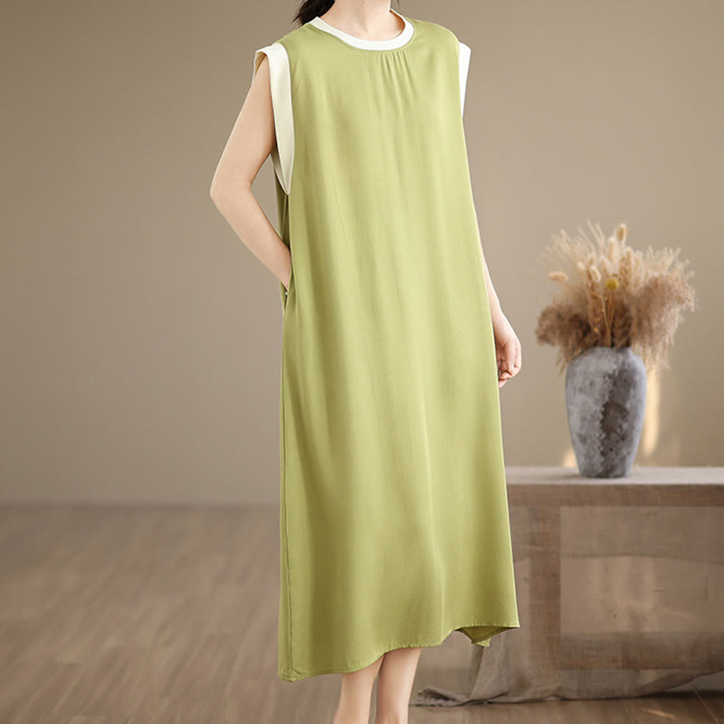 Minimalist Cotton Sleeveless Slit Meditation Midi Dress