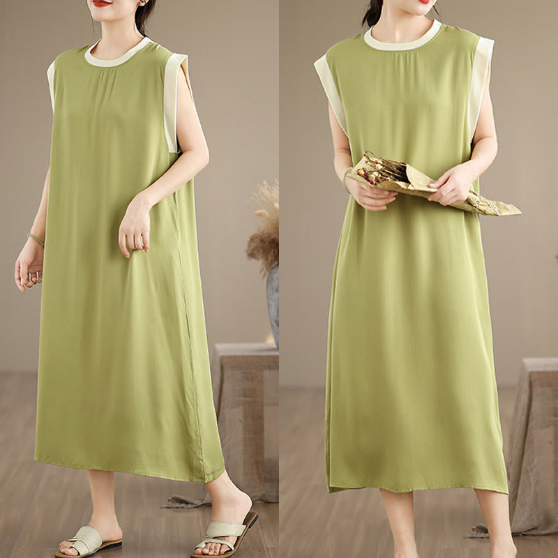 Minimalist Cotton Sleeveless Slit Meditation Midi Dress