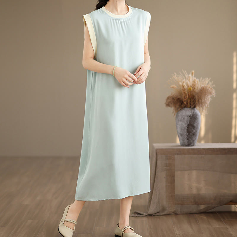 Minimalist Cotton Sleeveless Slit Meditation Midi Dress