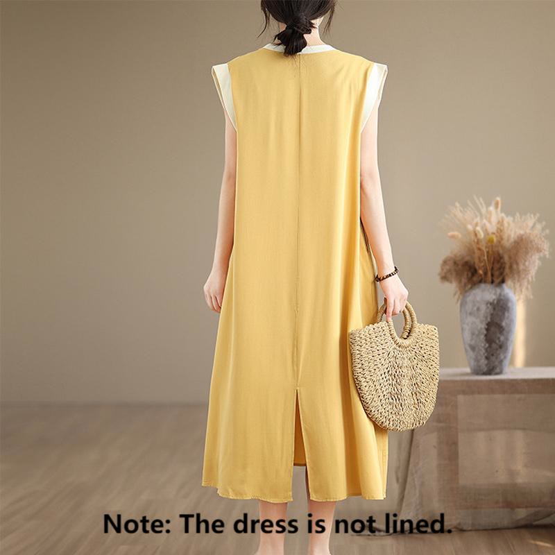 Minimalist Cotton Sleeveless Slit Meditation Midi Dress