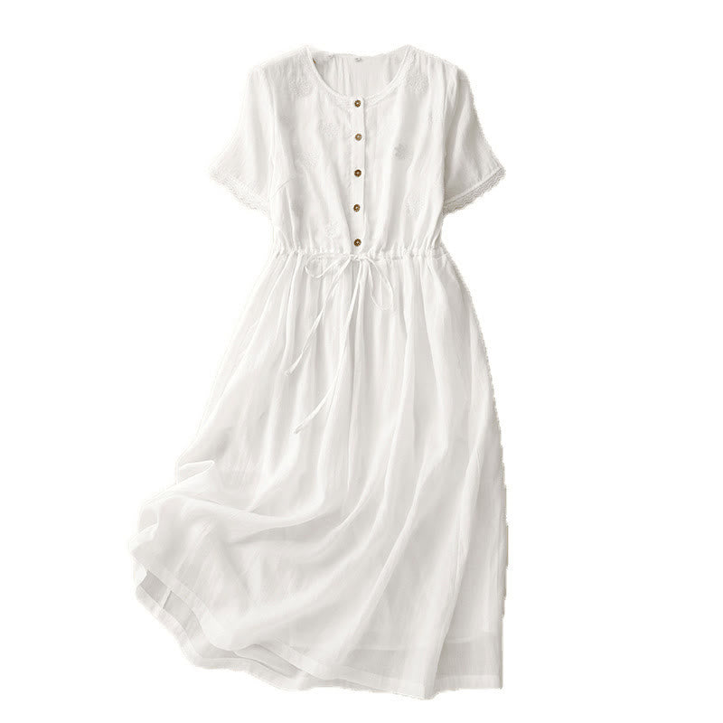 Breathable Cotton Linen Minimalist Daily Grounding Midi Dress