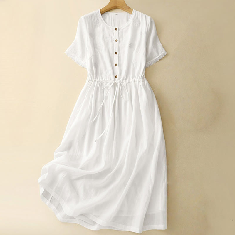 Breathable Cotton Linen Minimalist Daily Grounding Midi Dress