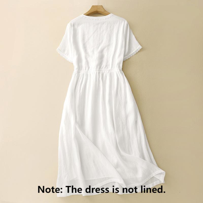 Breathable Cotton Linen Minimalist Daily Grounding Midi Dress
