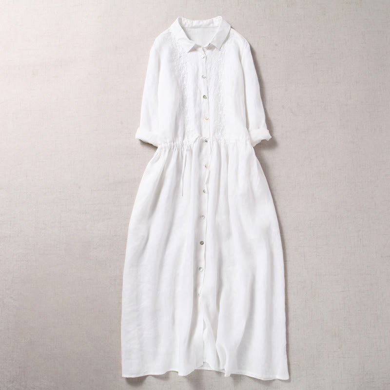 Tactile Cotton Linen Long-Sleeve Grounding Midi Dress