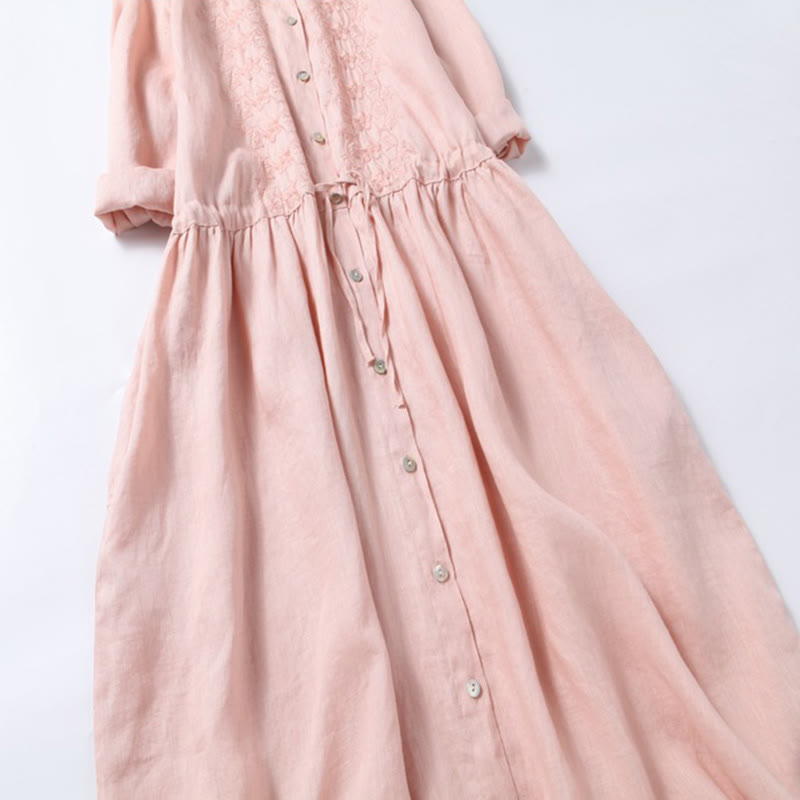 Tactile Cotton Linen Long-Sleeve Grounding Midi Dress