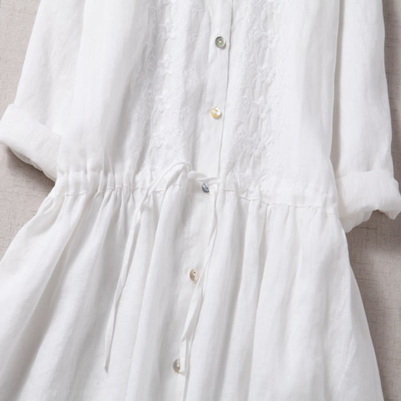 Tactile Cotton Linen Long-Sleeve Grounding Midi Dress