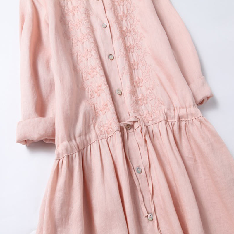 Tactile Cotton Linen Long-Sleeve Grounding Midi Dress