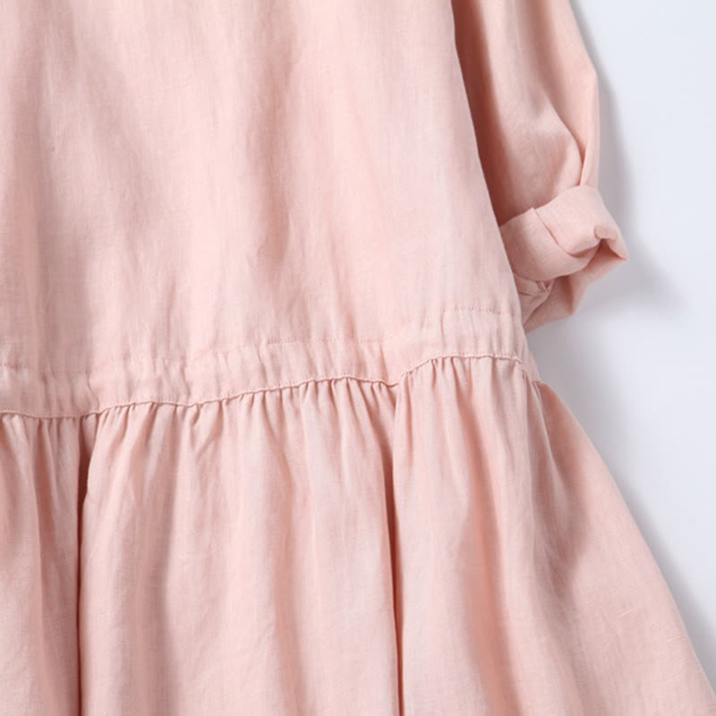 Tactile Cotton Linen Long-Sleeve Grounding Midi Dress
