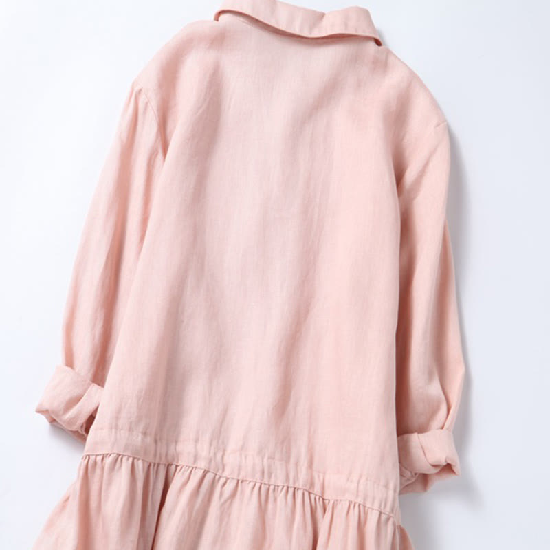 Tactile Cotton Linen Long-Sleeve Grounding Midi Dress