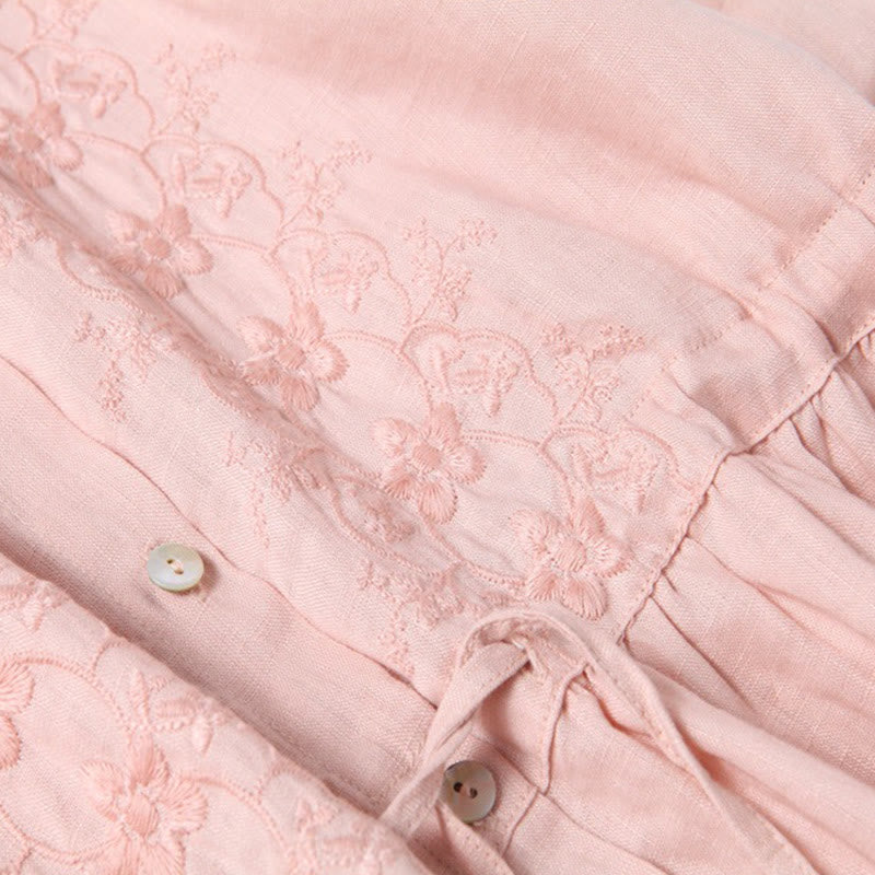 Tactile Cotton Linen Long-Sleeve Grounding Midi Dress